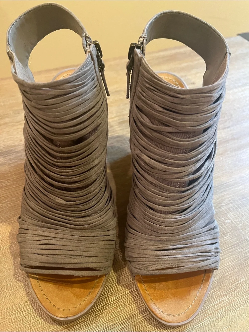 Hinge Gray Suede Wedge Heels